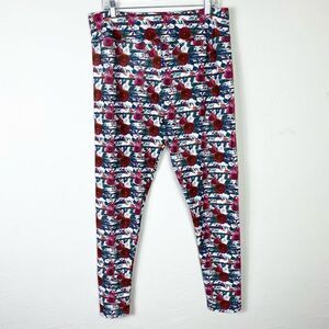 Barker Basic Comfort Red & Green Floral Striped High Rise Leggings TC2